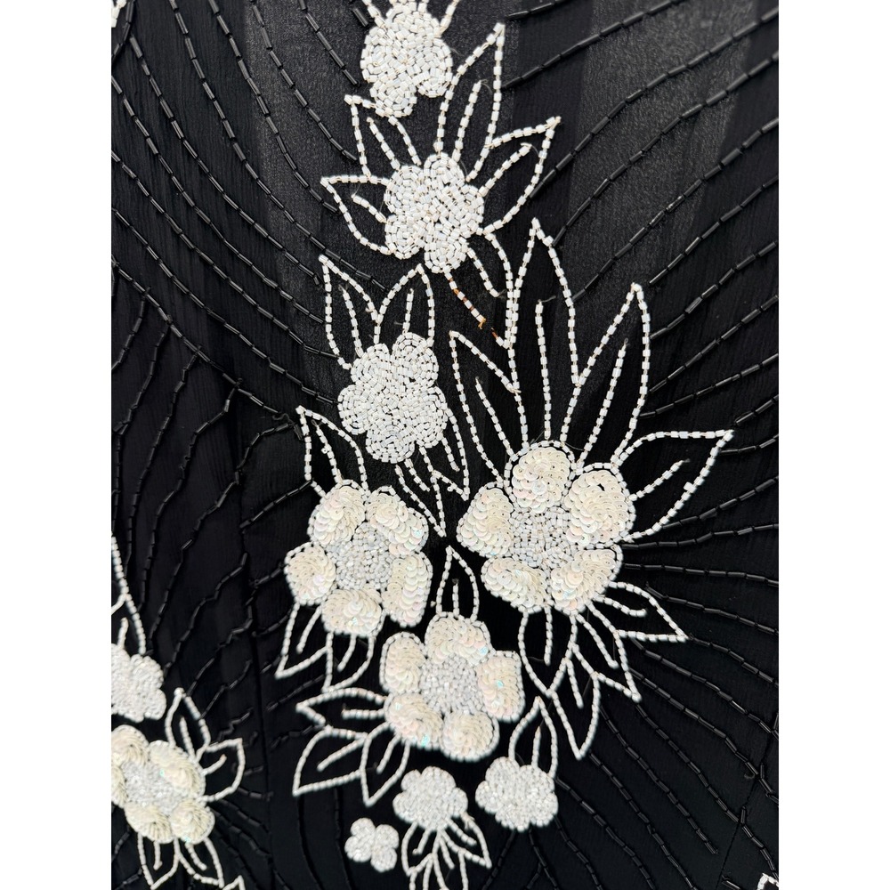 J.K.‎ Laing Vintage Silk Beaded Floral Shift Dress Black White XL Keyhole Back - Picture 2 of 7